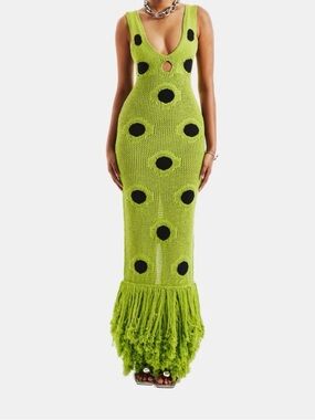 Harper Maxi Dress NWT Size XS HANIFA Olive Polka Dot